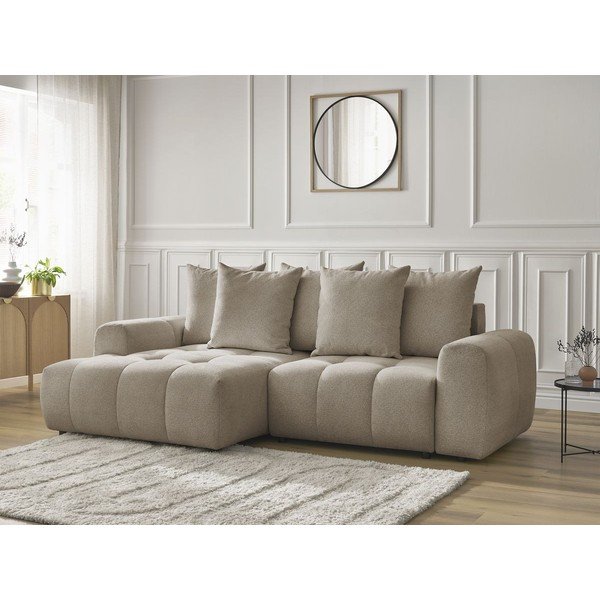 Beżowy rozkładany narożnik z tkaniny szenilowej ze schowkiem (lewostronny/z szezlongiem) Roxelane – Bobochic Paris-image-4