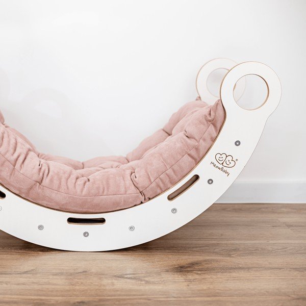 Biało-różowa huśtawka z litego drewna sosnowego 39x75x38 cm Montessori – Meowbaby-image-2