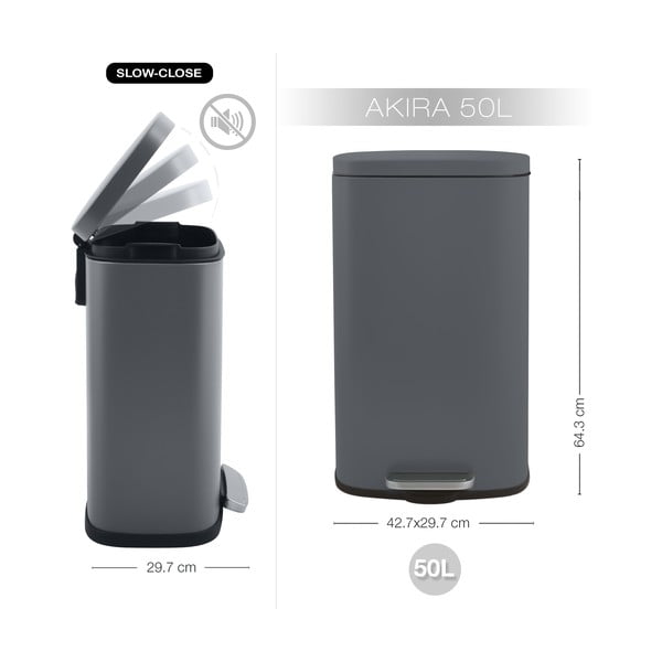 Ciemnoszary stalowy kosz na śmieci z pedałem 50 l   Akira – Spirella-image-3