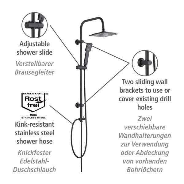 Zestaw prysznicowy ze stali nierdzewnej w kolorze matowej czerni 101 cm Cuadro – Wenko-image-3