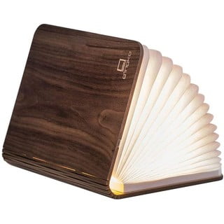 Ciemnobrązowa lampka stołowa LED z drewna orzechowego w kształcie książki Gingko Booklight