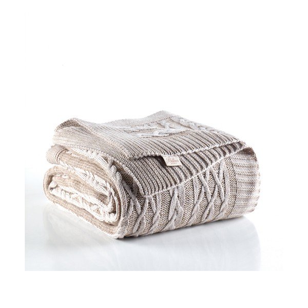 Szarobeżowa narzuta na łóżko z domieszką bawełny Homemania Decor Knit, 220x240 cm-image-1