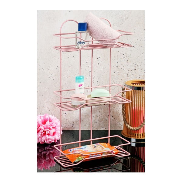 Różowy stojak ceramiczny z półkami na kosmetyki Bubbles, 31x50 cm
