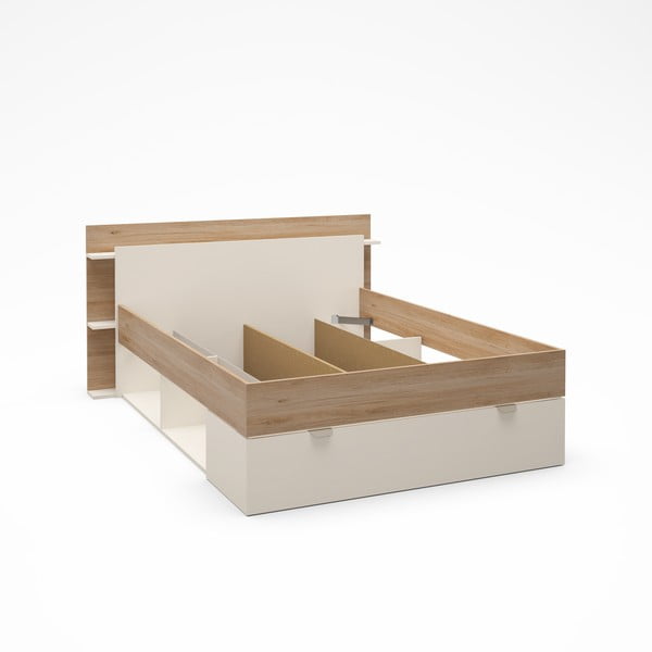 Biało-naturalne łóżko dwuosobowe w dekorze dębu ze schowkiem bez stelaża 140x190 cm Albo – Marckeric-image-1