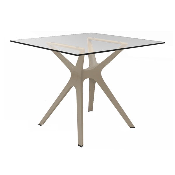 Stół z brązowymi nogami i szklanym blatem odpowiedni na zewnątrz Resol Vela, 90x90 cm