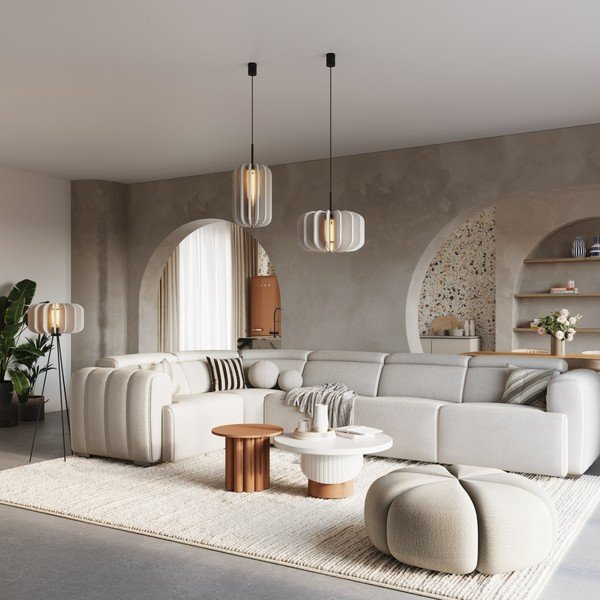Beżowa metalowa lampa wisząca z tekstylnym kloszem ø 45 cm Elom – Sollux-image-1