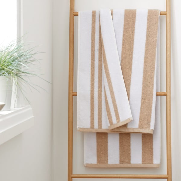 Biały/beżowy bawełniany ręcznik kąpielowy 70x120 cm Stripe Jacquard – Bianca