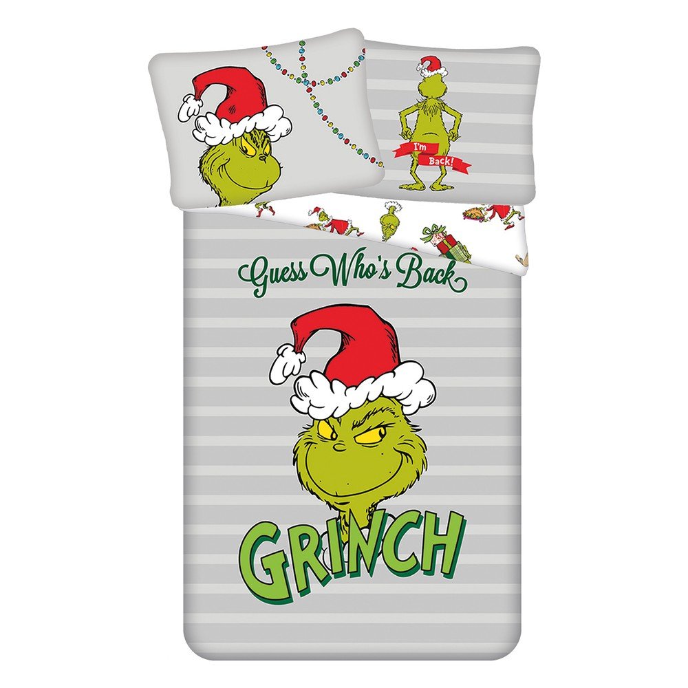 Zielona/szara bawełniana pościel dziecięca jednoosobowa 200x140 cm Grinch – Jerry Fabrics