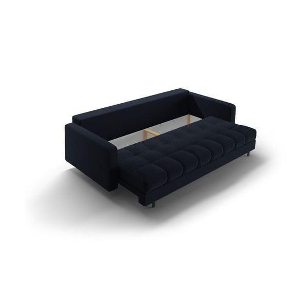 Ciemnoniebieska rozkładana sofa ze schowkiem z materiału bouclé 222 cm Bali – Cosmopolitan Design-image-4