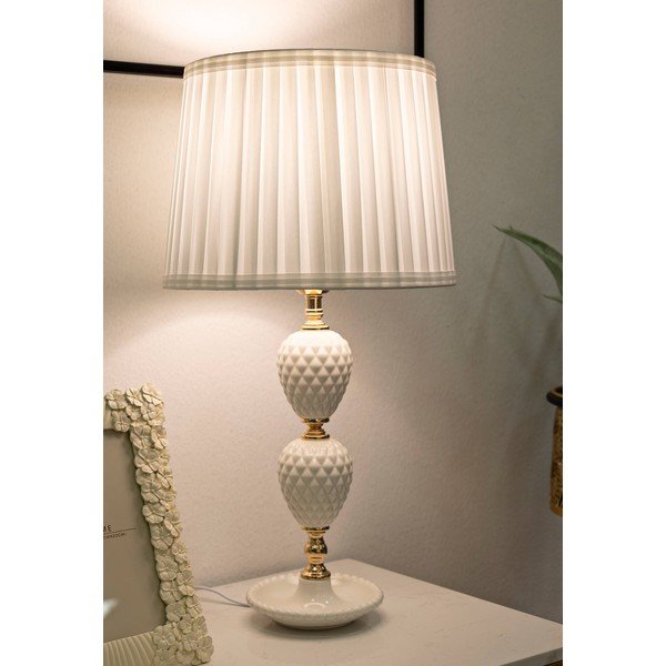 Biała lampa stołowa z tekstylnym kloszem (wysokość 57 cm) Torre – Mauro Ferretti-image-1