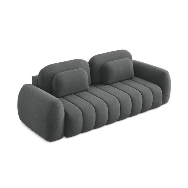 Ciemnoszara sofa rozkładana z materiału bouclé ze schowkiem 266 cm Pele – Makamii-image-2