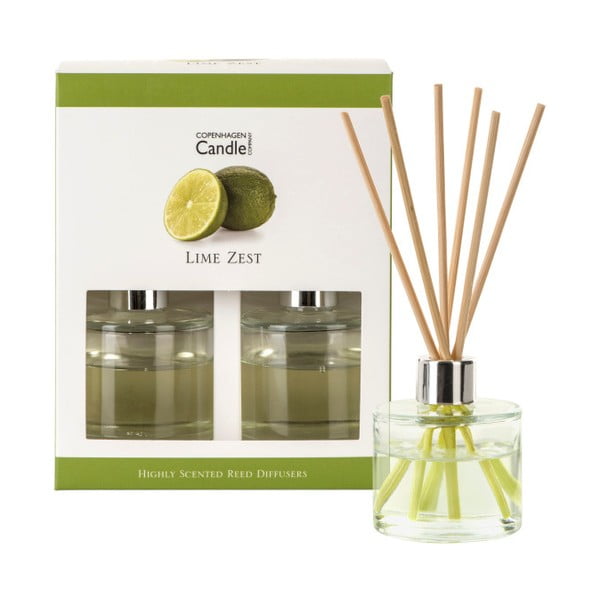 Zestaw 2 dyfuzorów zapachowych o zapachu limonki Copenhagen Candles Lime Zest, 40 ml