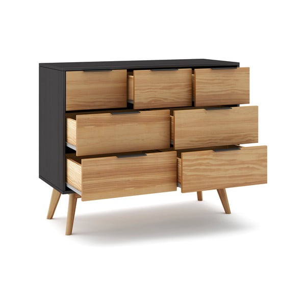 Czarno-naturalna niska komoda z drewna sosnowego 120x83 cm Lavis – Marckeric-image-3