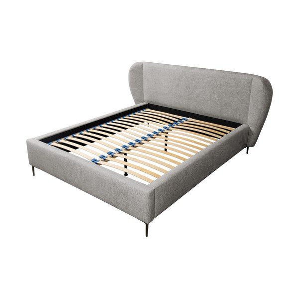 Jasnoszare tapicerowane łóżko dwuosobowe ze stelażem 180x200 cm Makana – Makamii-image-1