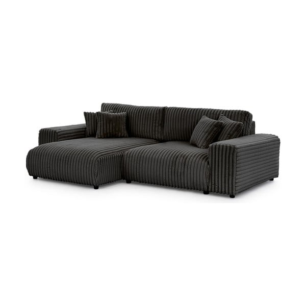 Ciemnoszary sztruksowy rozkładany narożnik ze schowkiem (lewostronny) Sarina – Ropez