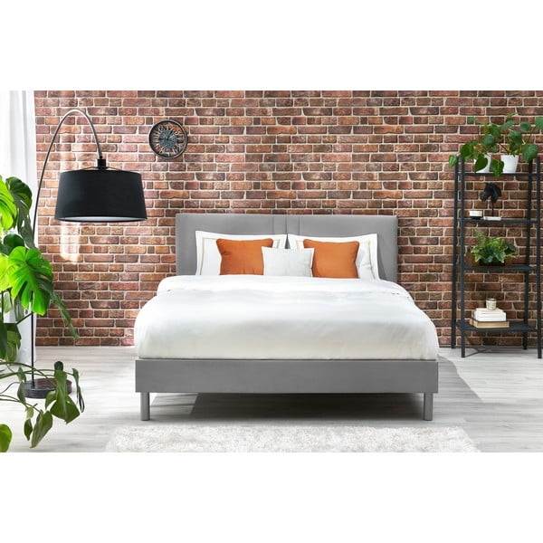 Szare tapicerowane łóżko dwuosobowe ze stelażem 180x200 cm Kerry – Bobochic Paris-image-3