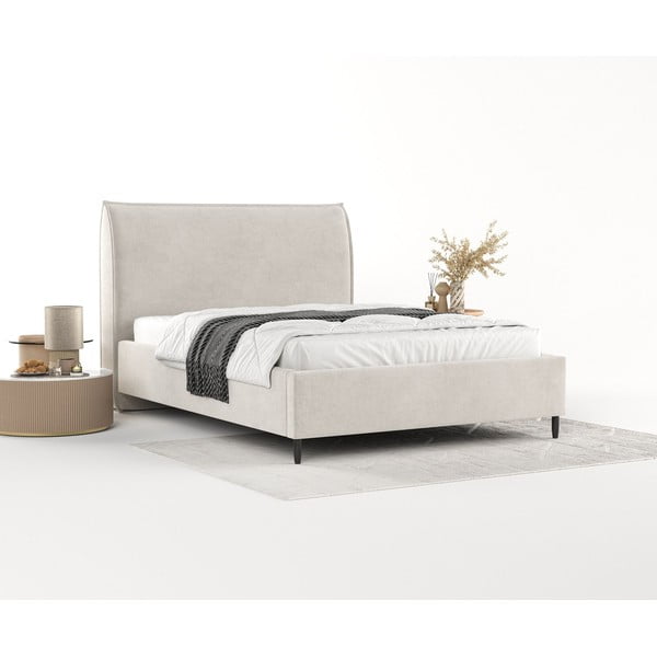 Kremowe tapicerowane łóżko dwuosobowe ze schowkiem i stelażem 140x200 cm Shell – Maison de Rêve-image-2