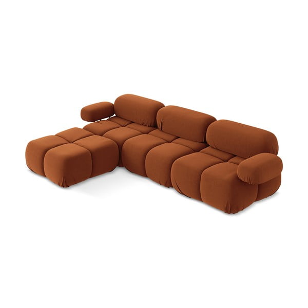 Pomarańczowy aksamitny narożnik modułowy Lokua – Makamii-image-1