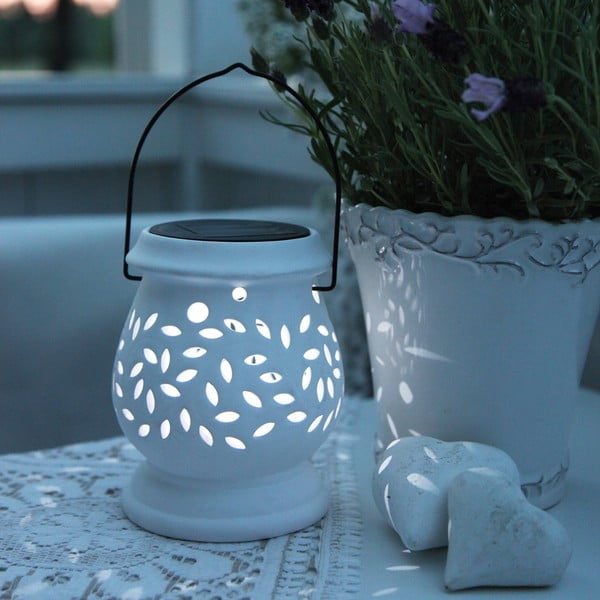 Biały lampion ogrodowy LED Star Trading Clay, wys. 14 cm