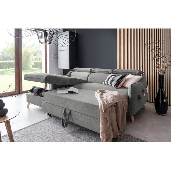 Jasnoszary aksamitny rozkładany narożnik (lewostronny) Sweet Harmony – Miuform-image-4