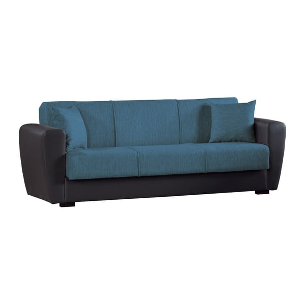 Niebiesko-czarna trzyosobowa sofa rozkładana ze schowkiem Esidra Comfort