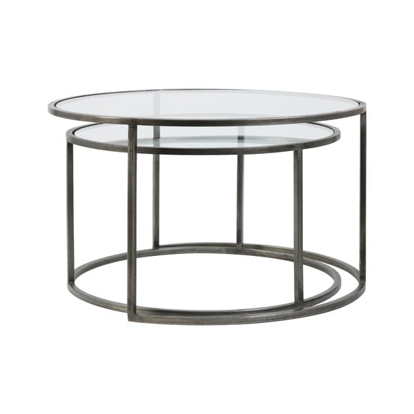 Szare szklane okrągłe stoliki zestaw 2 szt. ø 75 cm Duarte – Light & Living-image-3