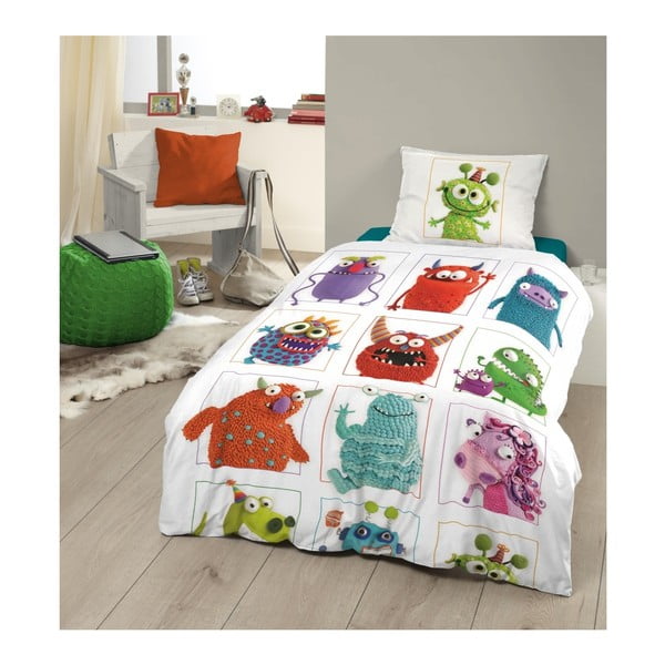 Biała pościel dziecięca bawełniana Müller Textiel Monsters, 135 x 200 cm-image-1