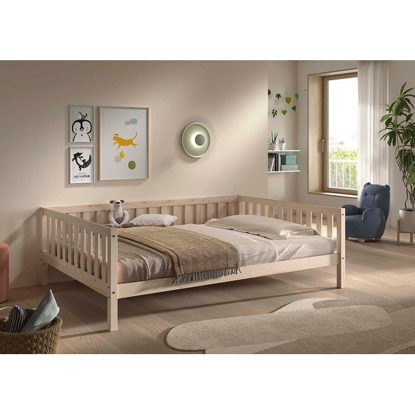 Łóżko dziecięce z litego drewna sosnowego ze stelażem 140x200 cm w naturalnym kolorze Dallas – Vipack-image-3