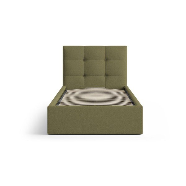 Zielone tapicerowane łóżko jednoosobowe ze schowkiem i stelażem 90x200 cm Phaedra – Micadoni -image-3