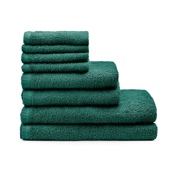 Ciemnozielone bawełniane ręczniki zestaw 8 szt. szybkoschnące/frotte Quick Dry – Catherine Lansfield