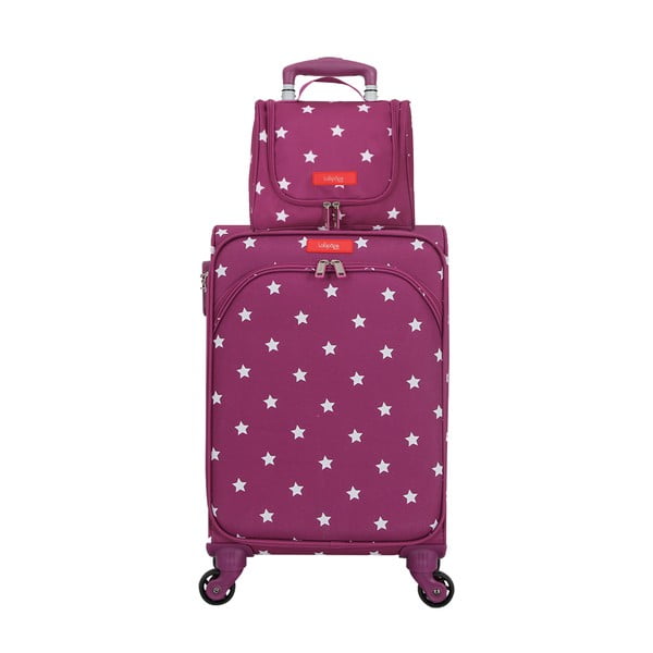 Zestaw walizki z 4 kółkami i kosmetyczki w malinowym kolorze Lollipops Starry