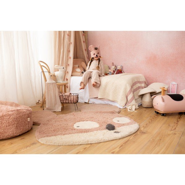 Jasnobrązowy wełniany dywan dziecięcy tkany ręcznie odpowiedni do prania 120x120 cm Miss Mighty Mouse – Lorena Canals-image-4