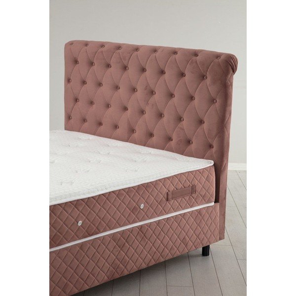 Różowe łóżko boxspring ze schowkiem 140x200 cm Sonata – Kalune Design-image-3