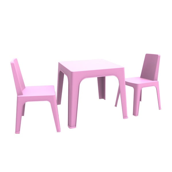 Różowy dziecięcy komplet ogrodowy 1 stołu i 2 krzesełek Resol Julieta