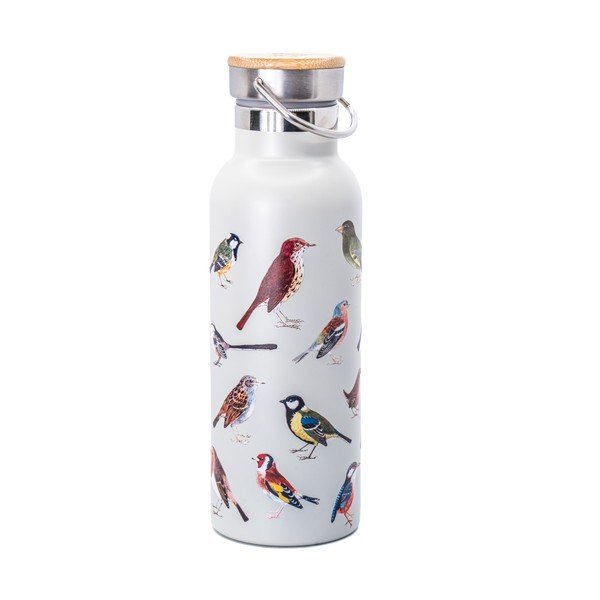 Biała podróżna butelka ze stali nierdzewnej 425 ml Vintage Birds – Sass & Belle
