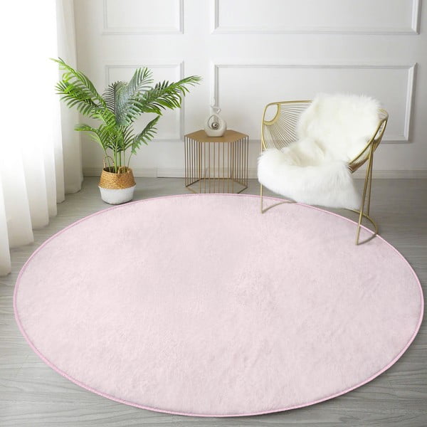 Jasnoróżowy okrągły dywan odpowiedni do prania i robotów sprzątających ø 120 cm Comfort – Mila Home-image-1