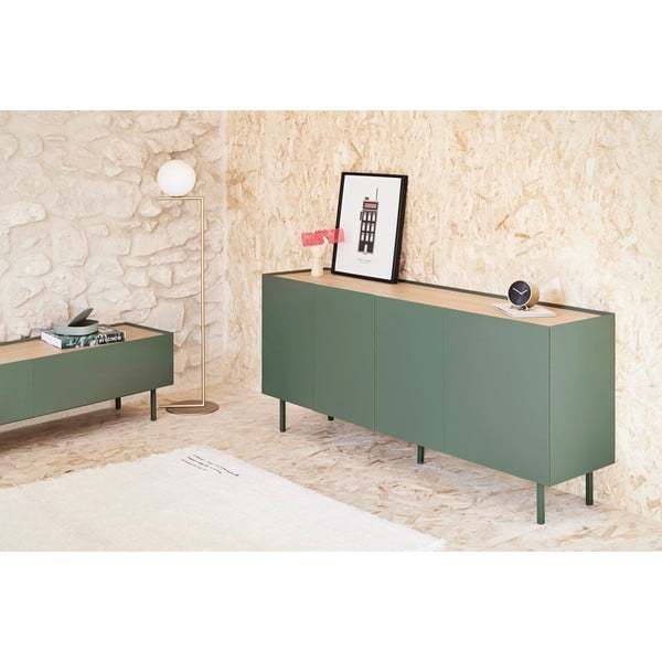 Zielono-naturalna niska komoda w dekorze dębu 165x78 cm Arista – Teulat-image-1