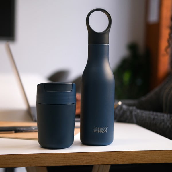 Ciemnoniebieska podróżna butelka ze stali nierdzewnej 500 ml Loop – Joseph Joseph-image-3