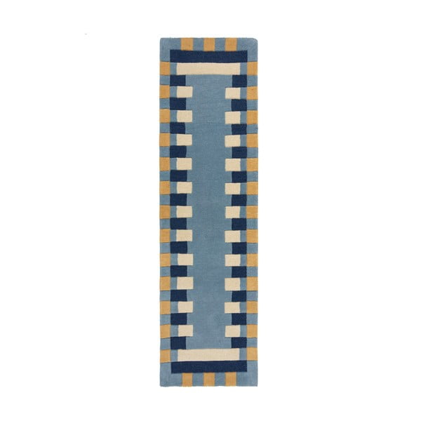 Niebieski wełniany chodnik tkany ręcznie 60x230 cm Kai Wool Border – Flair Rugs