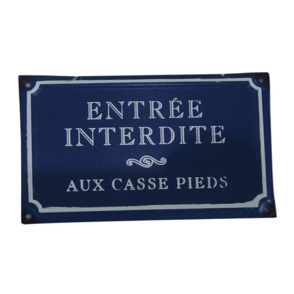 Niebieska tabliczka z blachy Antic Line Entreé Interdite