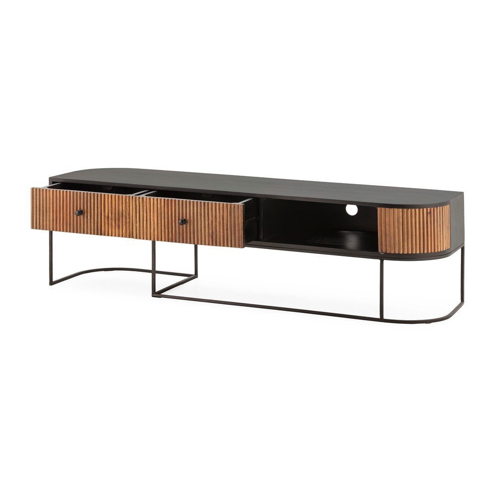 Szafka pod TV z litego drewna mango w naturalnym kolorze 160x45x40 cm Curve – MOME (zdjęcie 4)