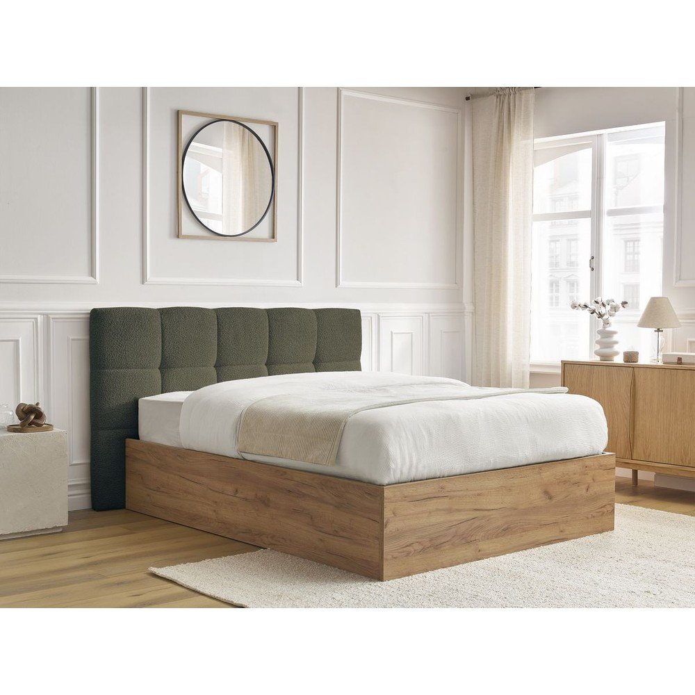 Zielone tapicerowane tapicerowane/z płyty wiórowej łóżko dwuosobowe ze schowkiem ze stelażem 160x200 cm Kumo – Bobochic Paris (zdjęcie 9)