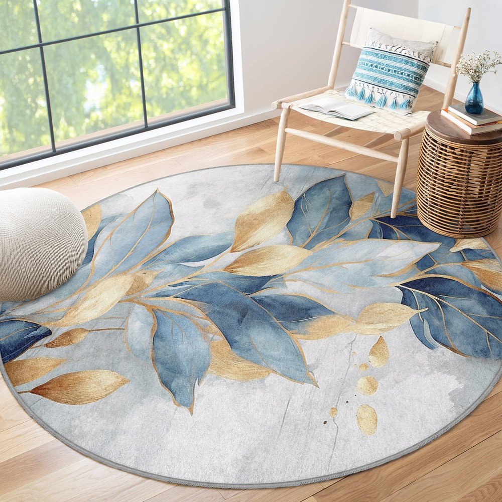 Okrągły dywan w niebiesko-złotym kolorze odpowiedni do prania ø 120 cm Golden Leaves – Mila Home (zdjęcie 9)