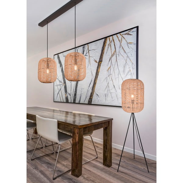 Beżowa lampa stojąca z tekstylno-wiklinowym kloszem (wysokość 150 cm) Runa – Trio-image-3