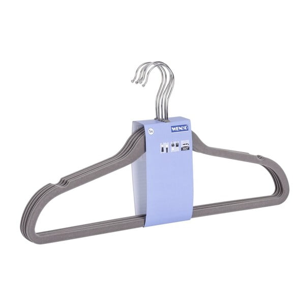 Komplet 5 szarych plastikowych wieszaków na ubrania Wenko Flocking-image-1