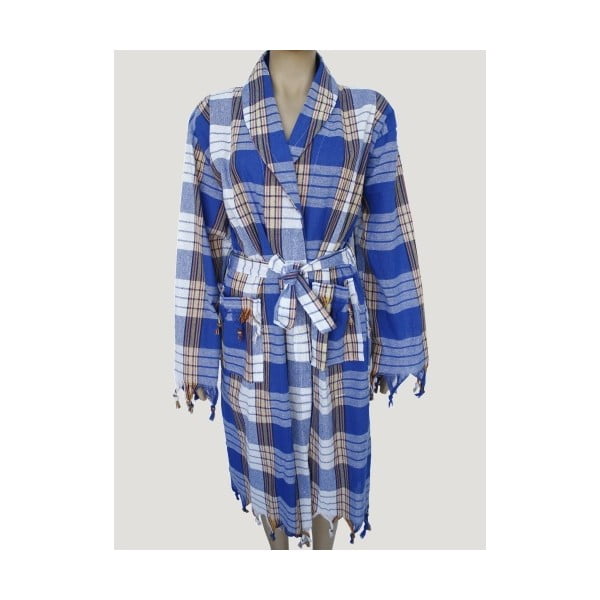 Niebieski szlafrok bawełniany Hammam Traditional Style