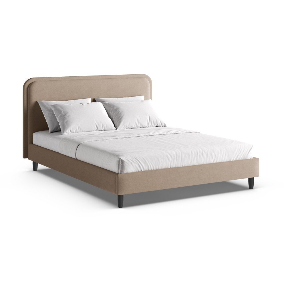 Szarobeżowe tapicerowane łóżko dwuosobowe ze stelażem 160x200 cm Aveline – Micadoni