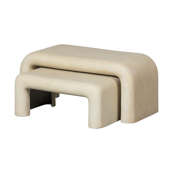 Kremowe stoliki w dekorze kamienia zestaw 2 szt. 42x92 cm Stani – WOOOD