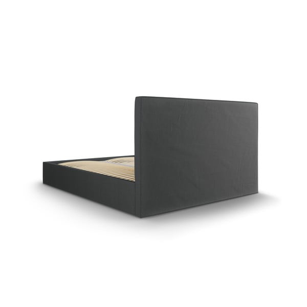 Ciemnoszare tapicerowane łóżko dwuosobowe ze schowkiem ze stelażem 160x200 cm Juniper – Mazzini Beds-image-4