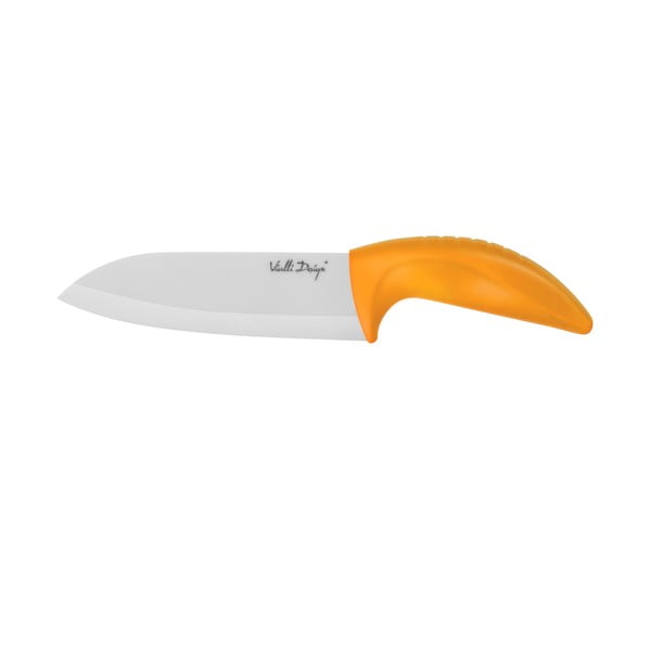 Pomarańczowy nóż ceramiczny Vialli Design Santoku, 14 cm